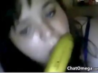 שמנמן מצלמת adolescent עם א בננה