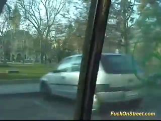 Busty teen fucked on backseat